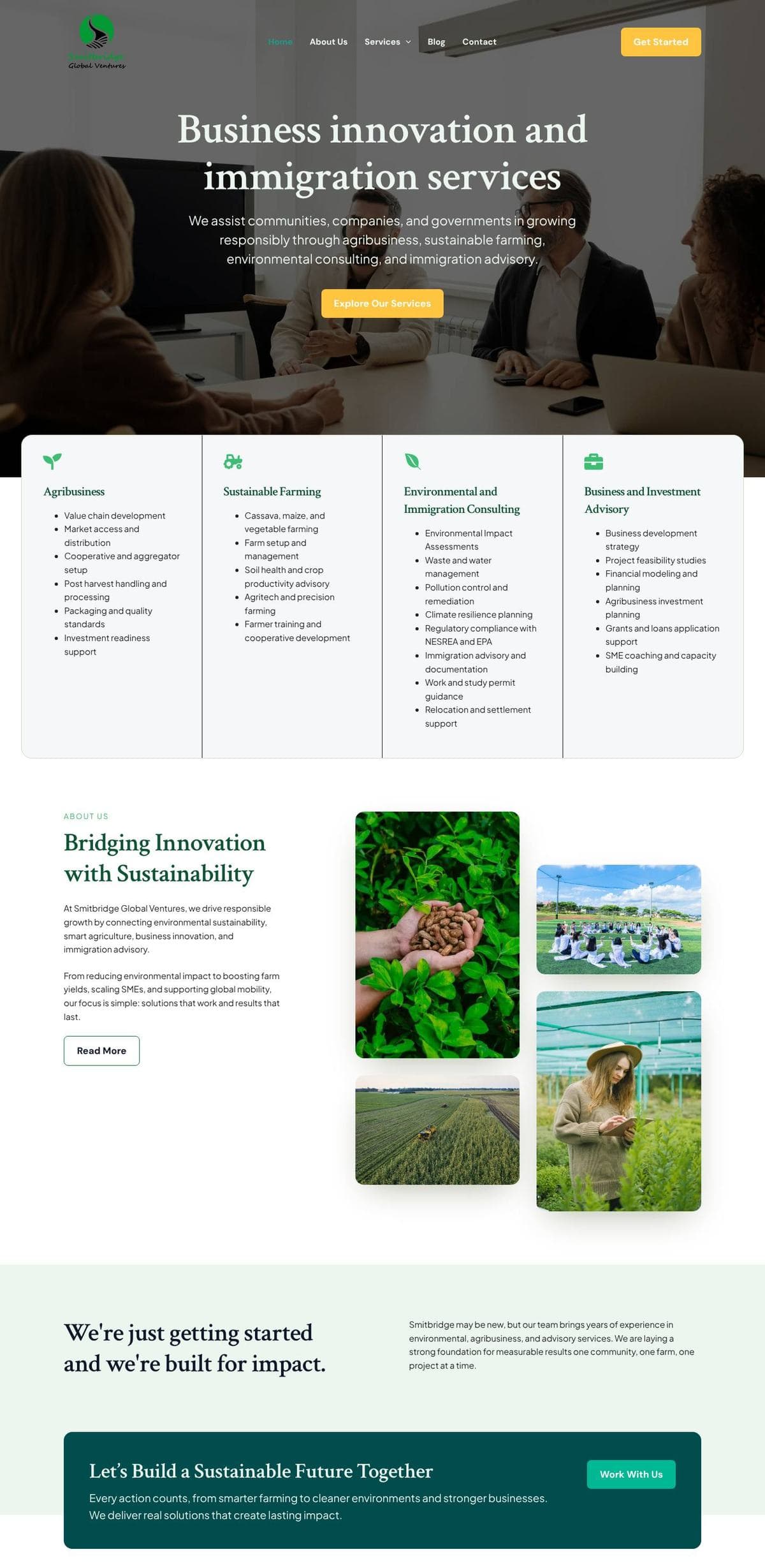 Full SmitBridge Global Ventures homepage design